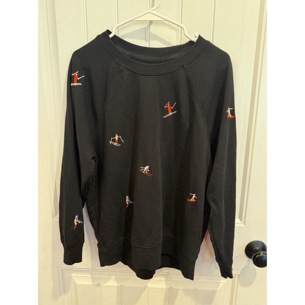 Lou & Grey for LOFT Women’s XS Black Embroidered Skiers Sweatshirt Ski Pullover